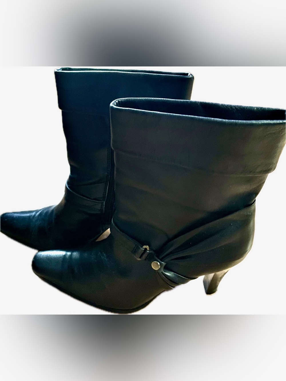 Worthington black leather heeled boots sz 6.5